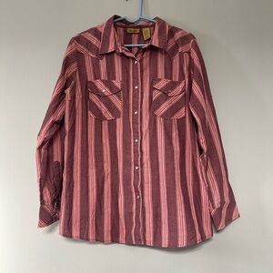 Wrangler Striped Button Up Flannel Pearl Snap